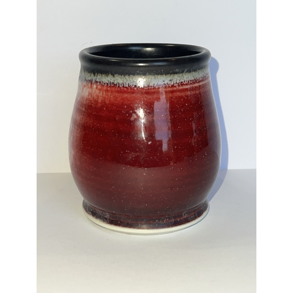 Larry Spears Mug Studio Art Pottery Drip Orange Glaze Hand Thrown Signed 14oz - Picture 3 of 8